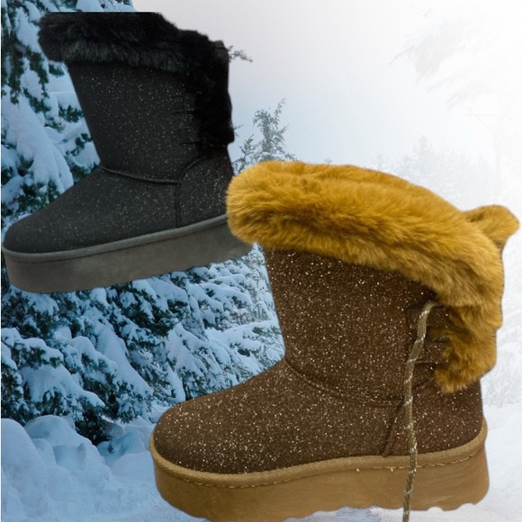 Shoes - Fur Lined Platform Bootie Boots Brown or Black Sz 8.5 - 11